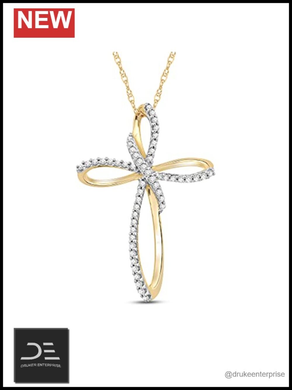10K Gold Cross Pendant Necklace 18" Rope Chain Dainty Fine Jewelry